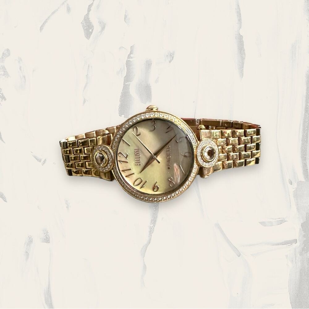 Ecclissi Facets Wrist Watch Round Rose‎ Gold White Crystals SR626SW 75620